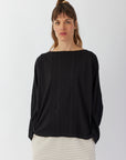 COTTON JERSEY PINTUCK BOATNECK TOP