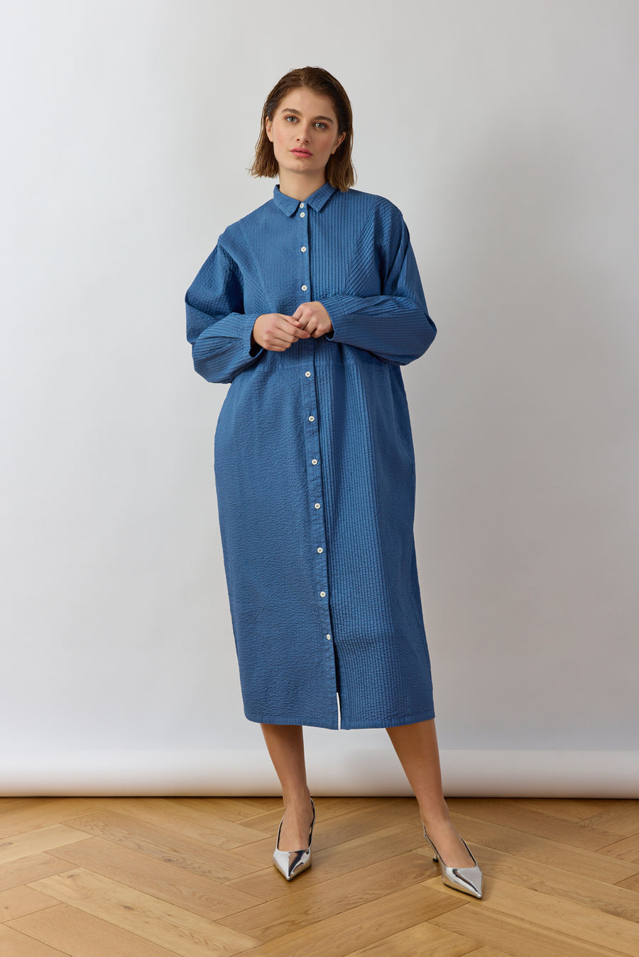 ROUNDED PINTUCK DRESS