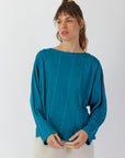 COTTON JERSEY PINTUCK BOATNECK TOP