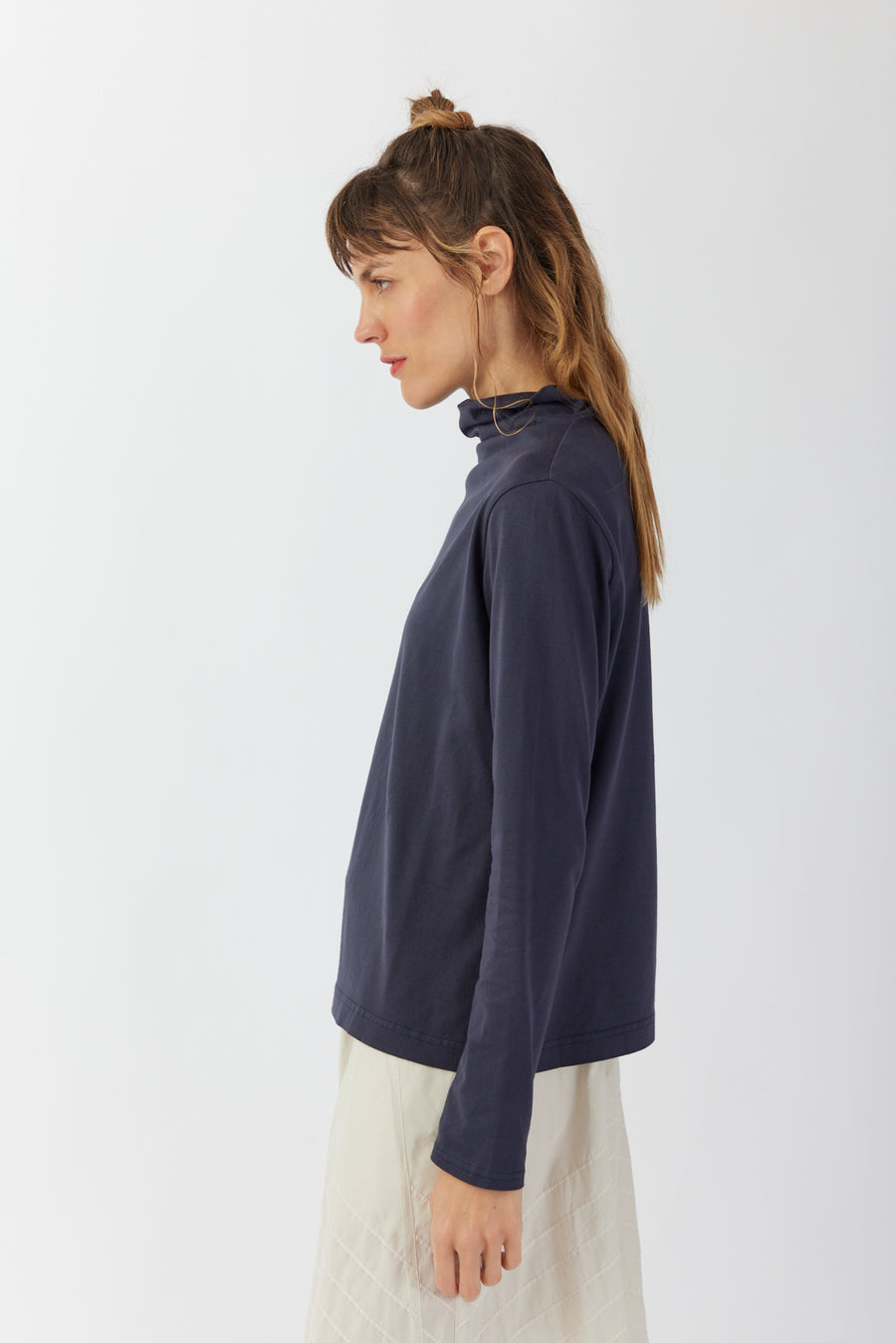 DRAPED NECK COTTON JERSEY TOP