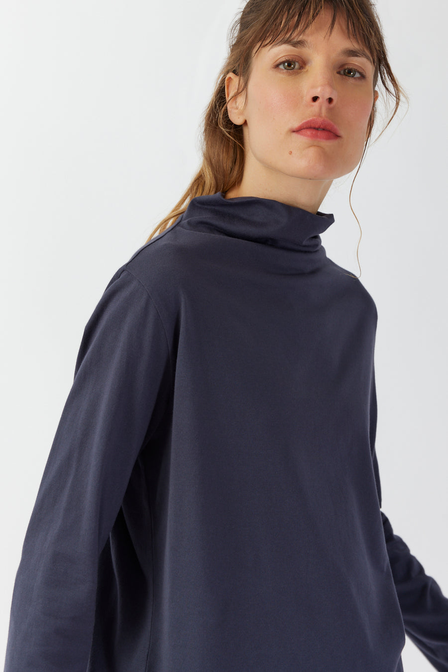 DRAPED NECK COTTON JERSEY TOP