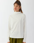 DRAPED NECK COTTON JERSEY TOP