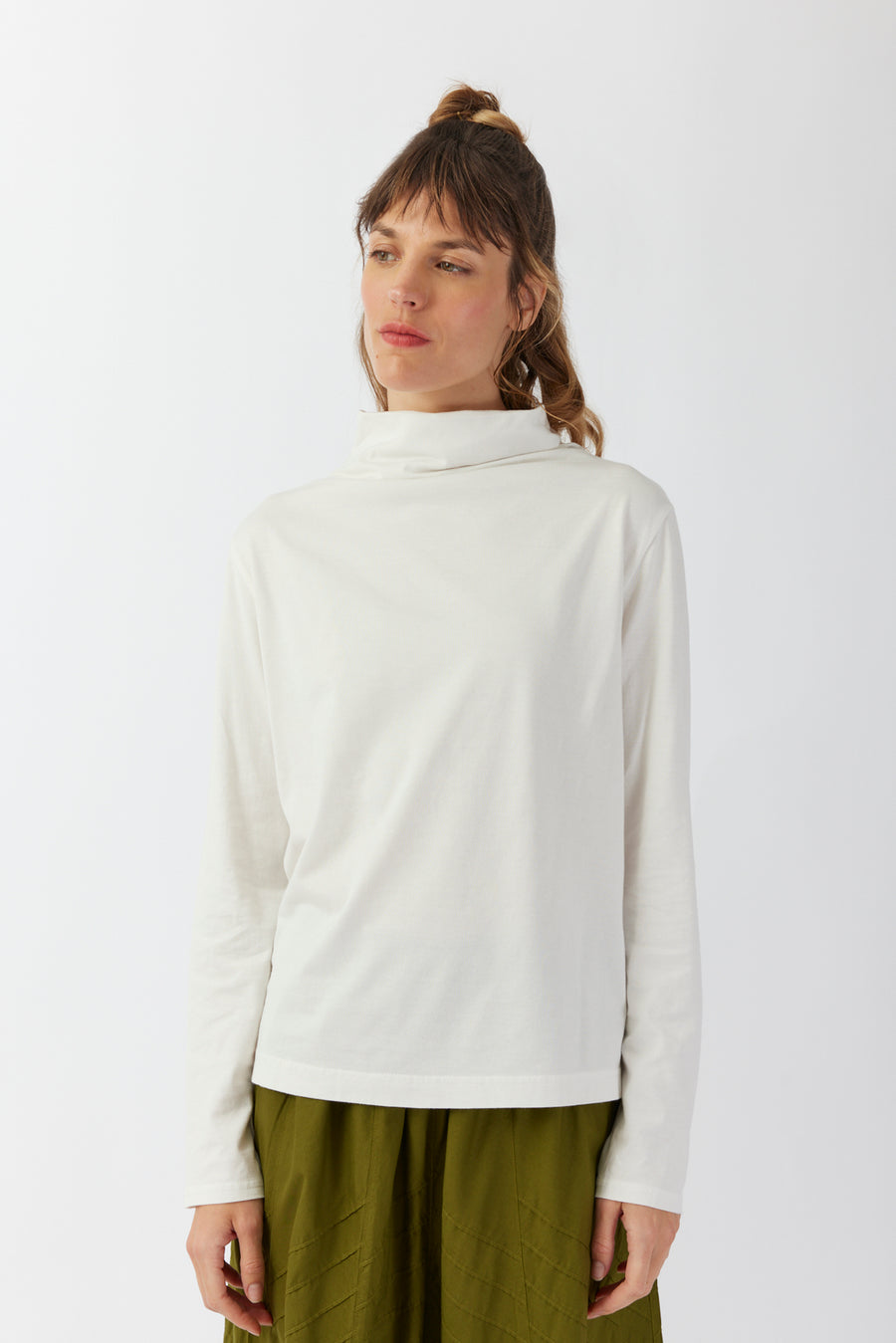 DRAPED NECK COTTON JERSEY TOP