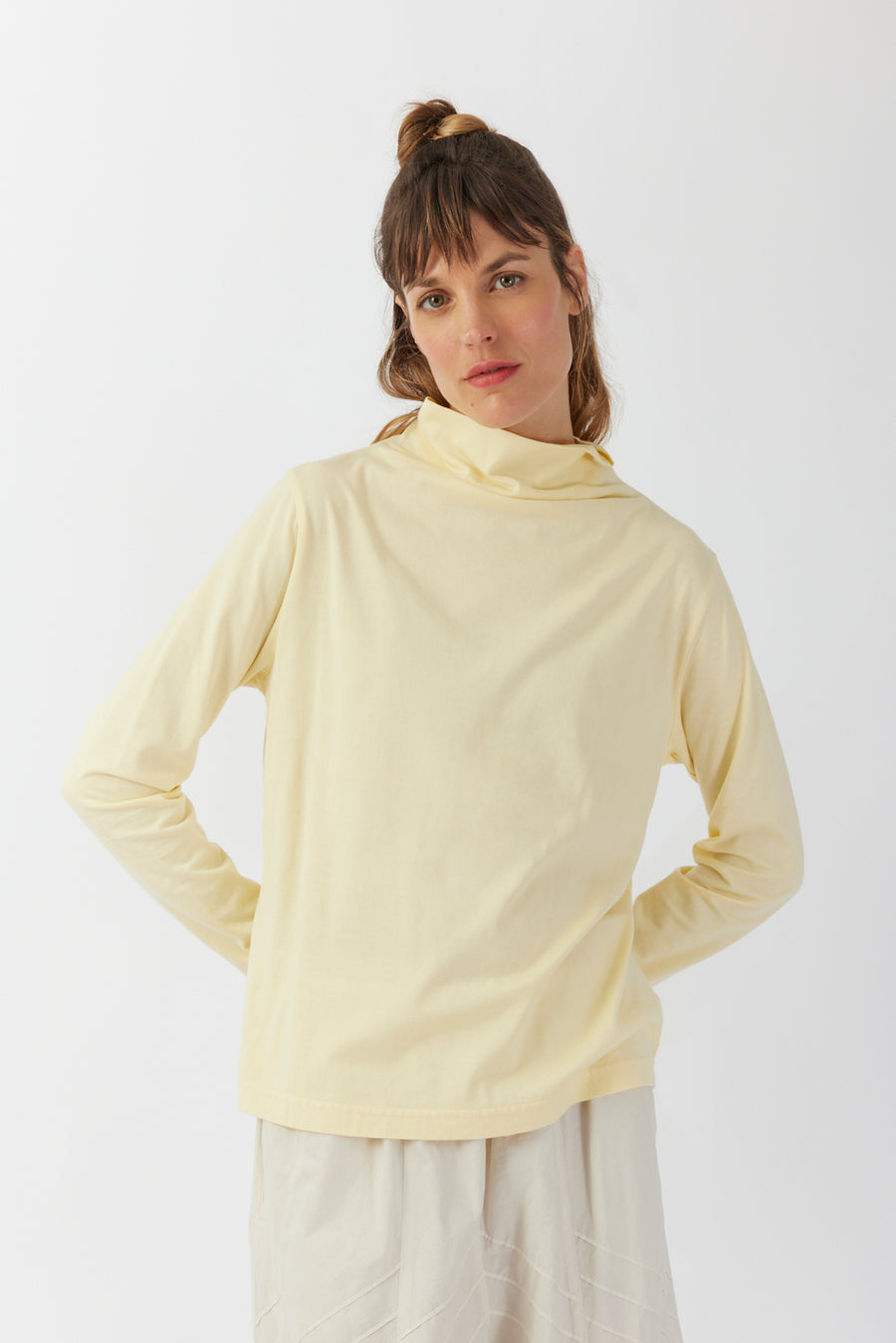 DRAPED NECK COTTON JERSEY TOP