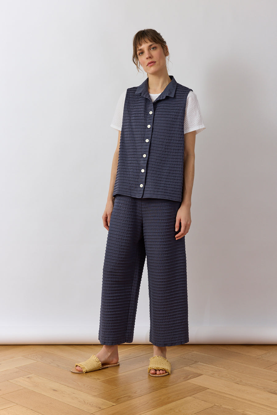 PINTUCK COTTON JERSEY TROUSER