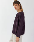 COTTON JERSEY PINTUCK BOATNECK TOP