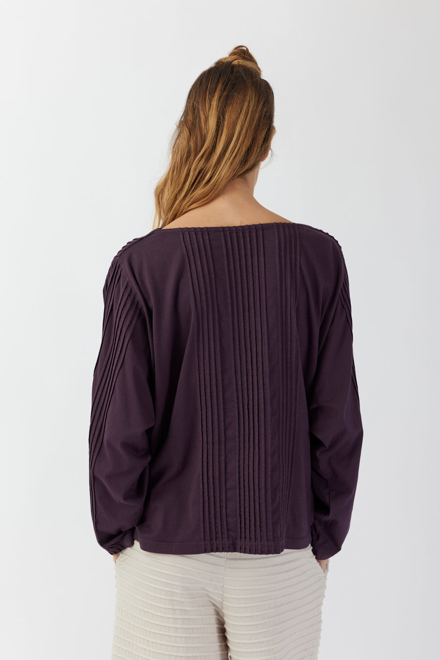 COTTON JERSEY PINTUCK BOATNECK TOP