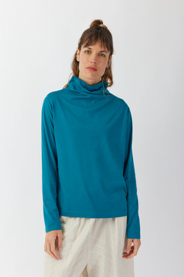 DRAPED NECK COTTON JERSEY TOP