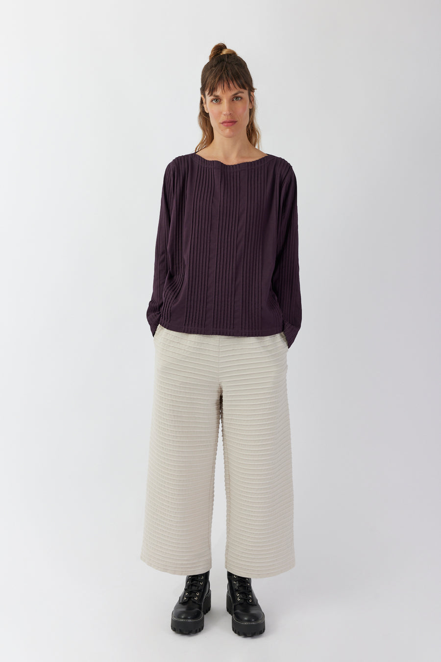 COTTON JERSEY PINTUCK BOATNECK TOP