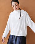 COTTON JERSEY PINTUCK BOATNECK TOP